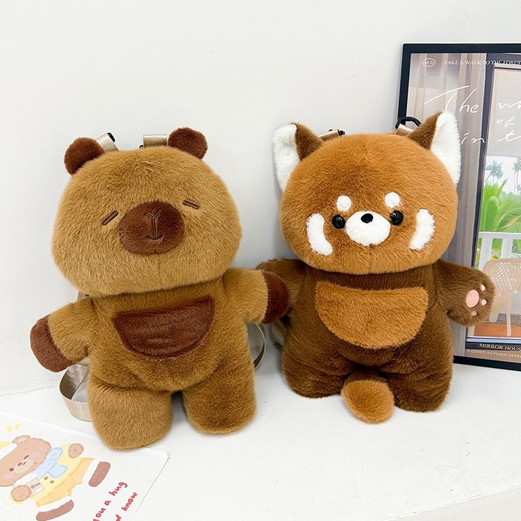 Cute cartoon raccoon backpack, plush toy backpack, new panda capybara schoolbag, female capybara doll bag full figure