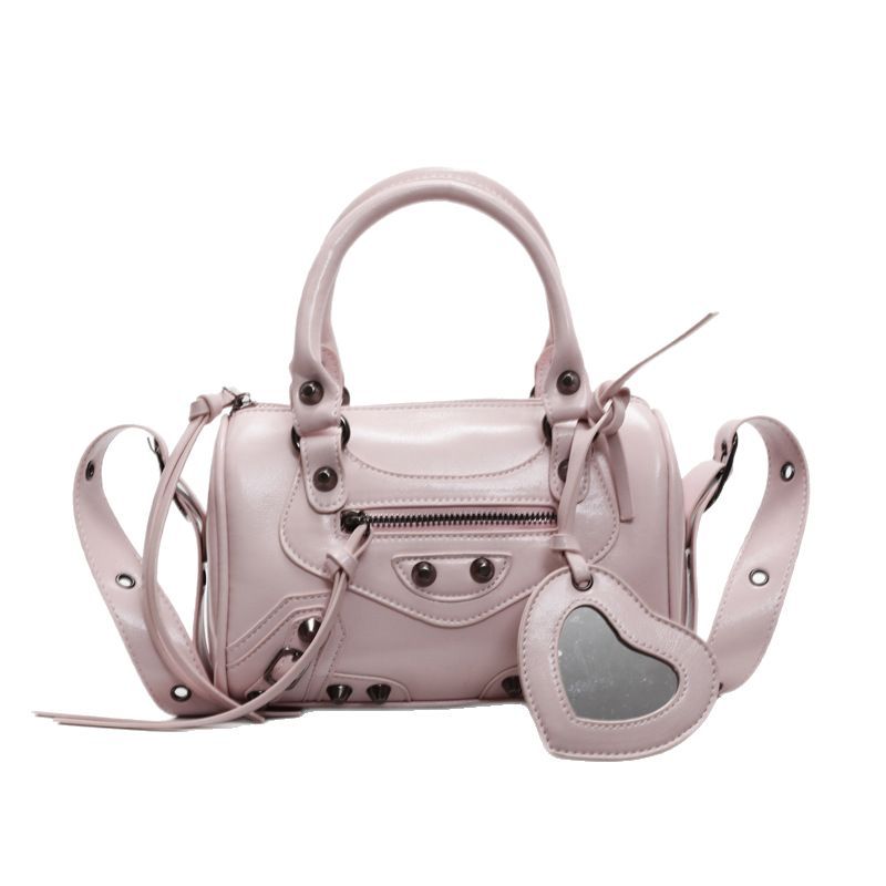 A trendy retro hand-held motorcycle bag for women in 2025, a versatile and color-blocking single-shoulder crossbody Boston bag Item Picture