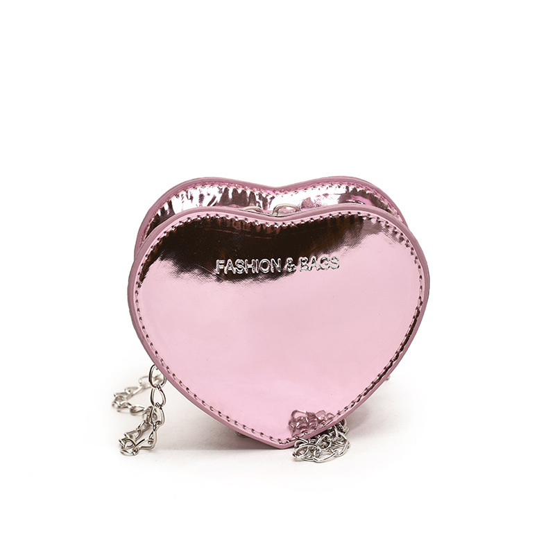 Cross-border fashion women's bag 2024 New style, Korean version mini heart-shaped chain single-shoulder bag, shiny and elegant crossbody bag Item Picture