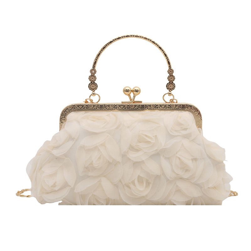 New rose flower banquet bag, bride bag, fashion bag, dress bag, clutch bag, cheongsam, chain crossbody bag Item Picture