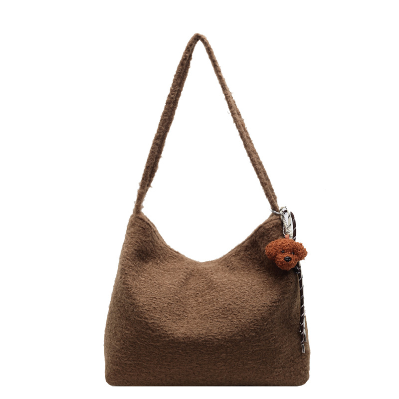 Korean style Instagram laid-back tote bag for women 2024 New fashion woolen large-capacity commuting single-shoulder bag shopping bag Item Picture
