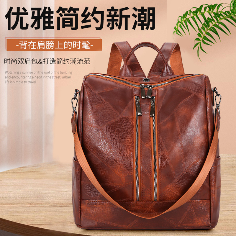 Cross-border backpack Women's Korean version 2025 New style simple and versatile patchwork women's bag, casual and fashionable handbag, crossbody bag details Picture