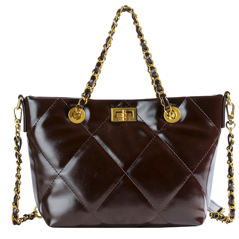 Diamond-shaped chain bag for women, large capacity 2024 new shiny casual crossbody bag, retro niche hand-held bucket bag Item Picture
