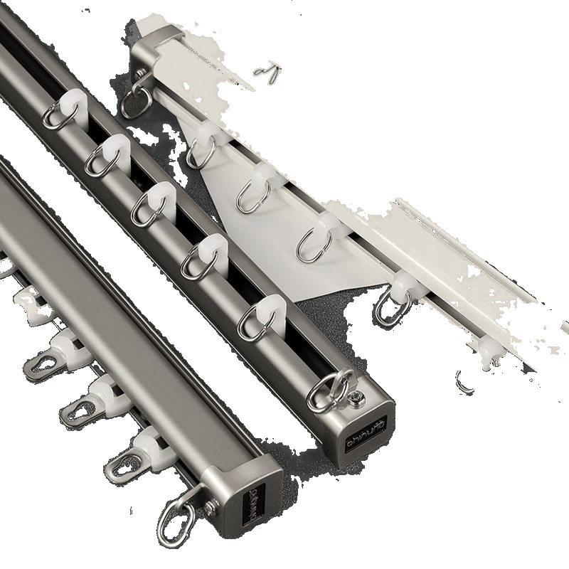 New thick, high-load-bearing aluminum alloy curtain track, top-mounted straight rail, curved rail, roller rail, single and double rail Item Picture