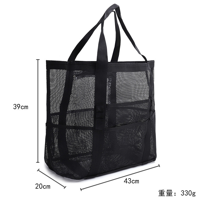 Beach bag, Amazon mesh beach bag, 8-pocket bathroom bag, toy storage bag, large-capacity mesh hollowed-out bag Specification drawing