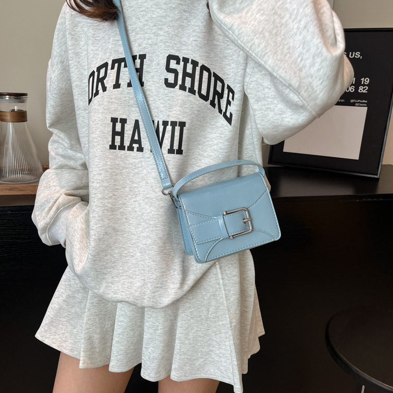 Korean solid color simple and niche belt mini hand-held square bag for women 2025 summer new style cute little wallet Specification drawing