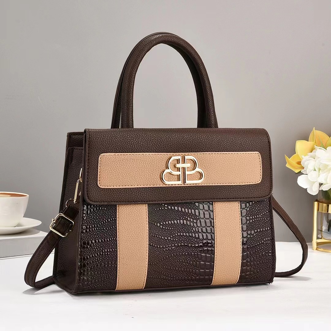 New bright leather color-blocking fashionable single-shoulder bag, crossbody bag, trendy women's bag, high-end cross-border large-capacity handbag details Picture