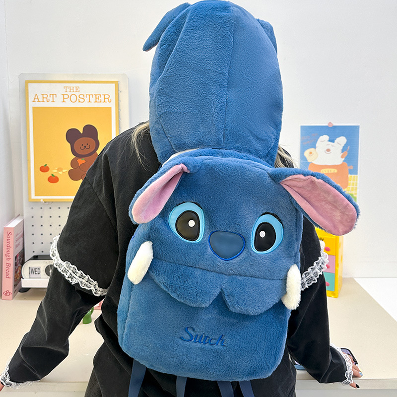 New children's plush hooded large-capacity backpack, cute and girlish, a versatile backpack for classes and travel Specification drawing