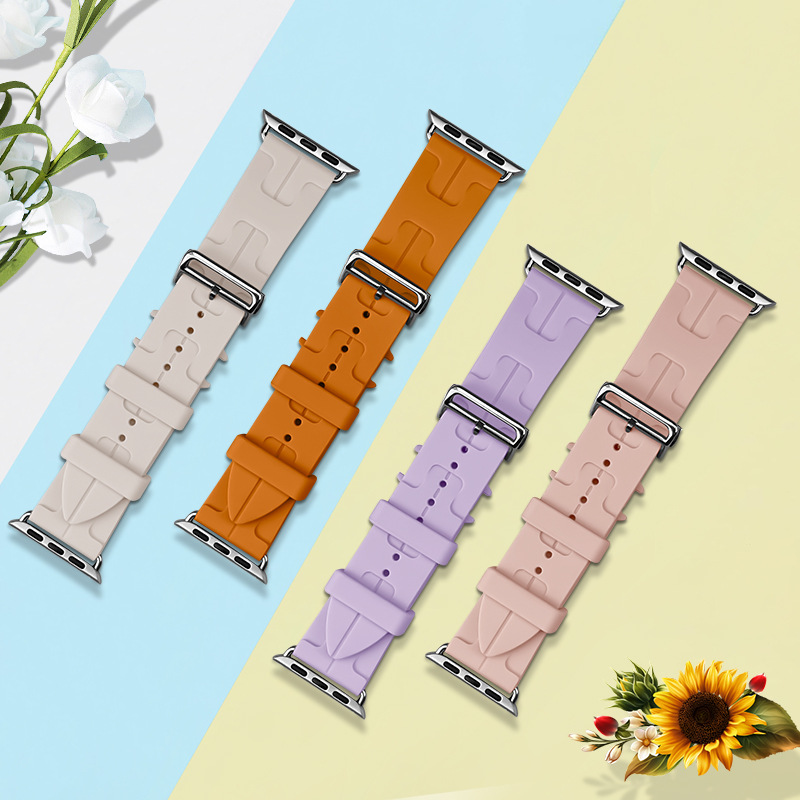 Suitable for AppleWatchS10/1-9, Hermes H-patterned butterfly stainless steel clasp silicone Apple watch strap details Picture