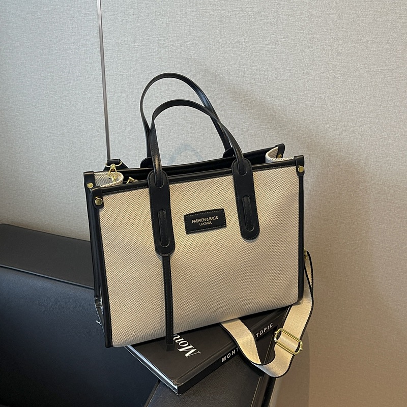 Commuting large-capacity canvas bag for women, 2024 new style, trendy, casual and versatile crossbody bag, fashionable tote bag Specification drawing