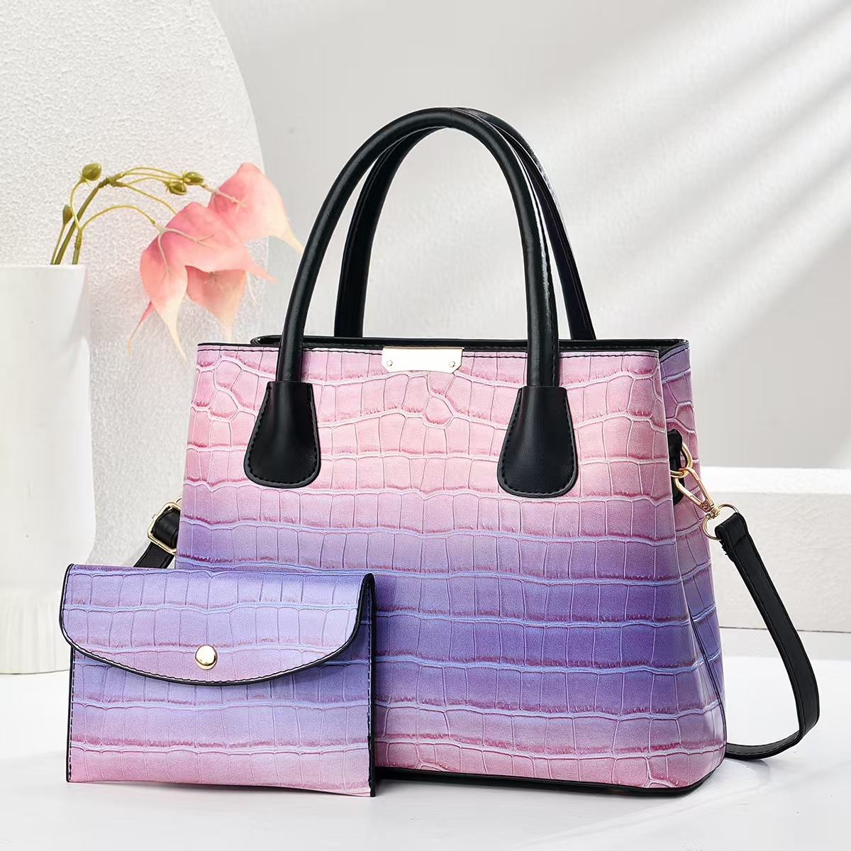 Wholesale of new cross-border rainbow-colored stone-patterned large-capacity hand-held mother and child bags, fashionable and versatile single-shoulder crossbody bags full figure