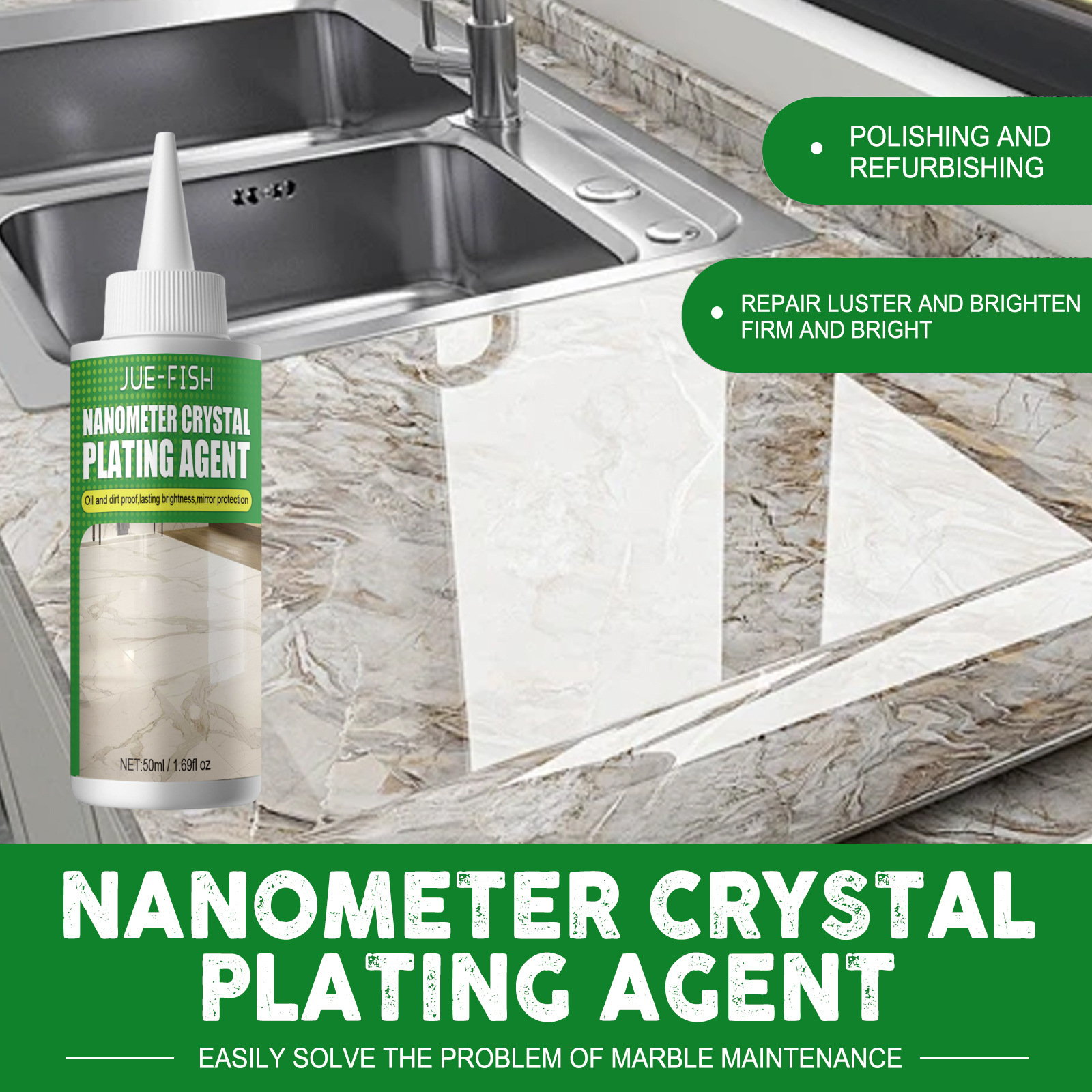 Jue-Fish Stone crystal coating agent, marble polishing nano-crystalline liquid, tile scratch repair, brightening and restoration details Picture