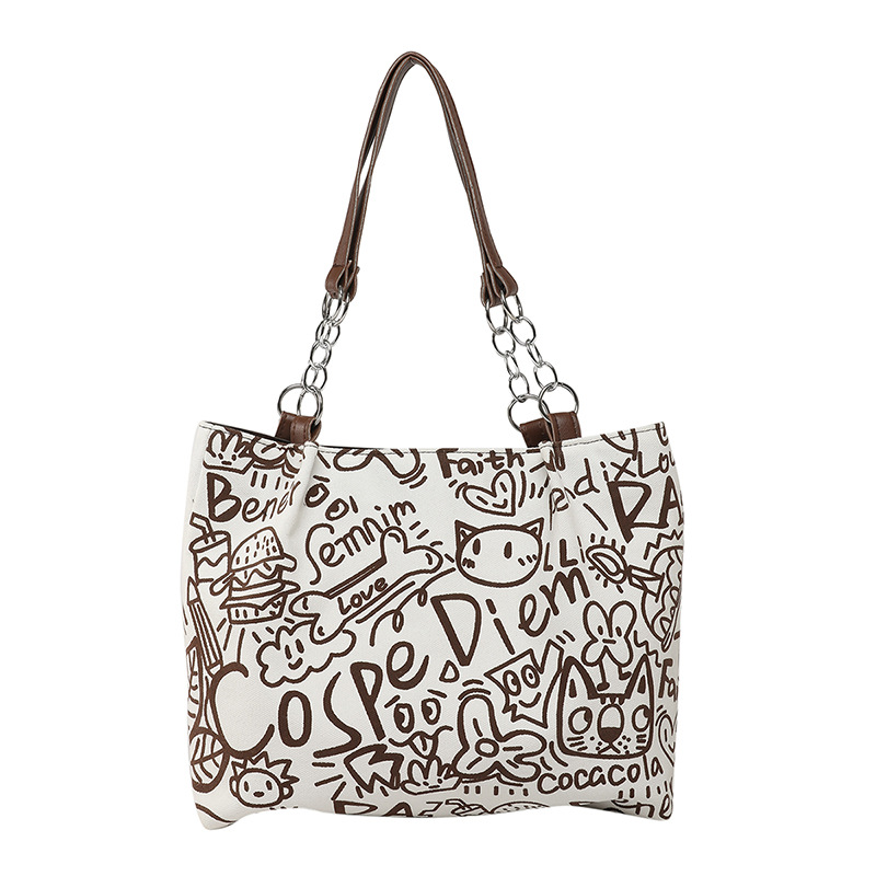 Simple commuting large-capacity bag, women's fashion graffiti tote bag, 2025 new summer niche casual single-shoulder bag Item Picture