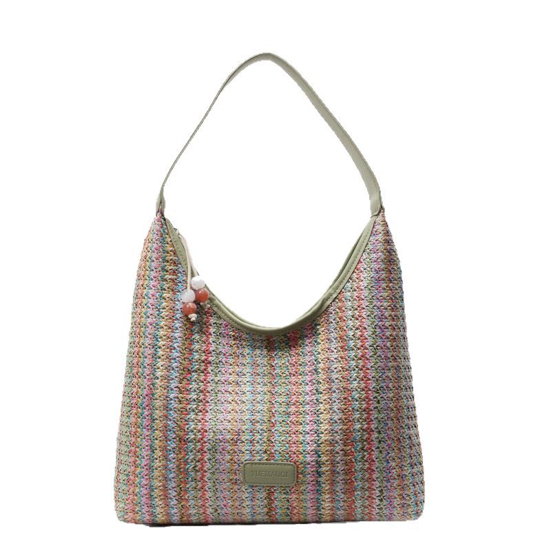 A seaside resort-style casual beach straw woven single-shoulder bag for women's 2025 summer fashion new large-capacity woven tote bag Item Picture