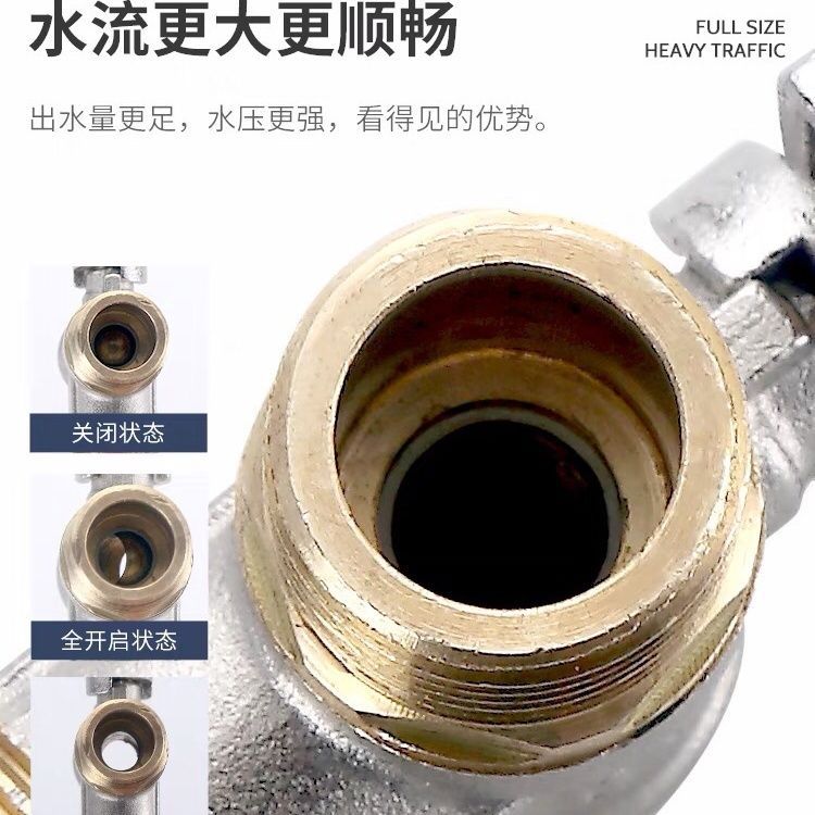 High-flow ball core Angle valve, all-copper gas water heater, toilet hot and cold special switch, fully open three-way, one in and two out Specification drawing