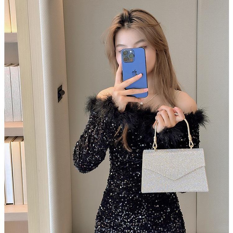 The 2025 summer new cross-border all-diamond style dinner bag is a fashionable and versatile hand-held small square bag and a light luxury single-shoulder crossbody bag details Picture