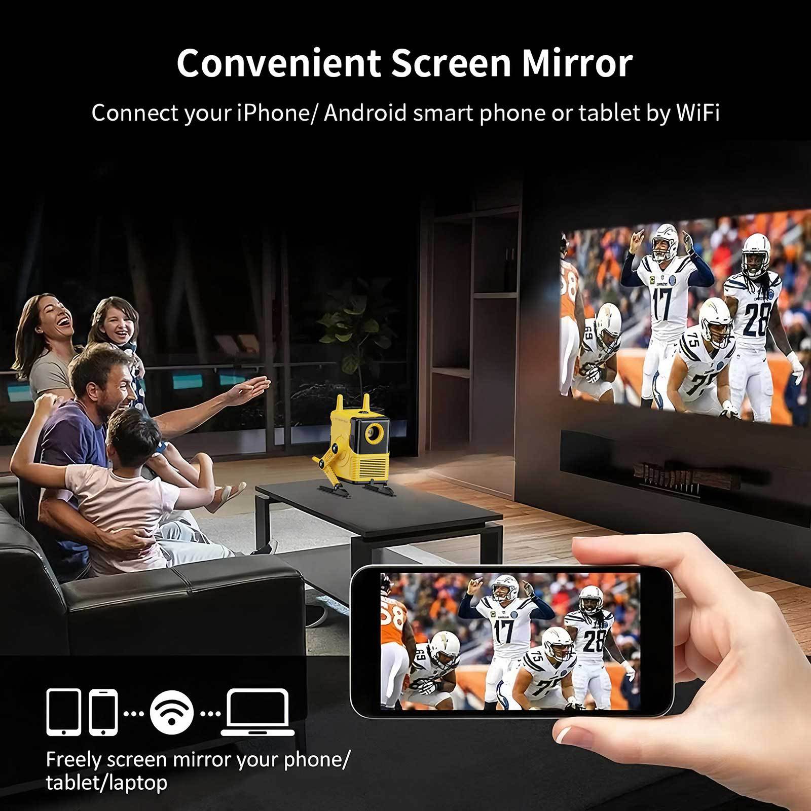 The robot H8 projector, an integrated pan-tilt projector, can project onto walls, ceilings and mobile phones on the same screen Specification drawing
