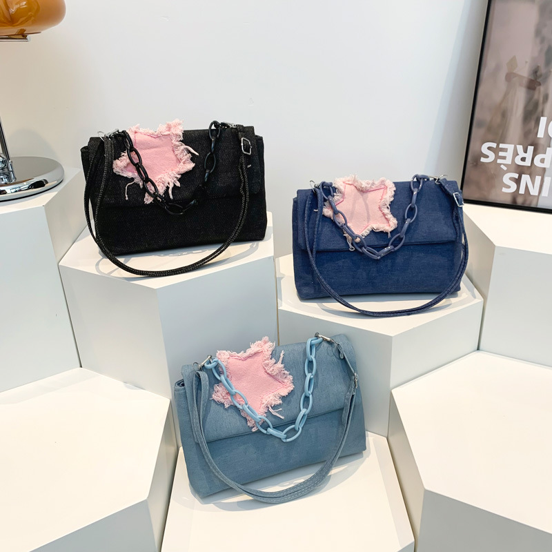 Korean denim women's bag Star Bag 2024 Autumn new style casual commuting texture stylish chain simple shoulder bag Application Scenario