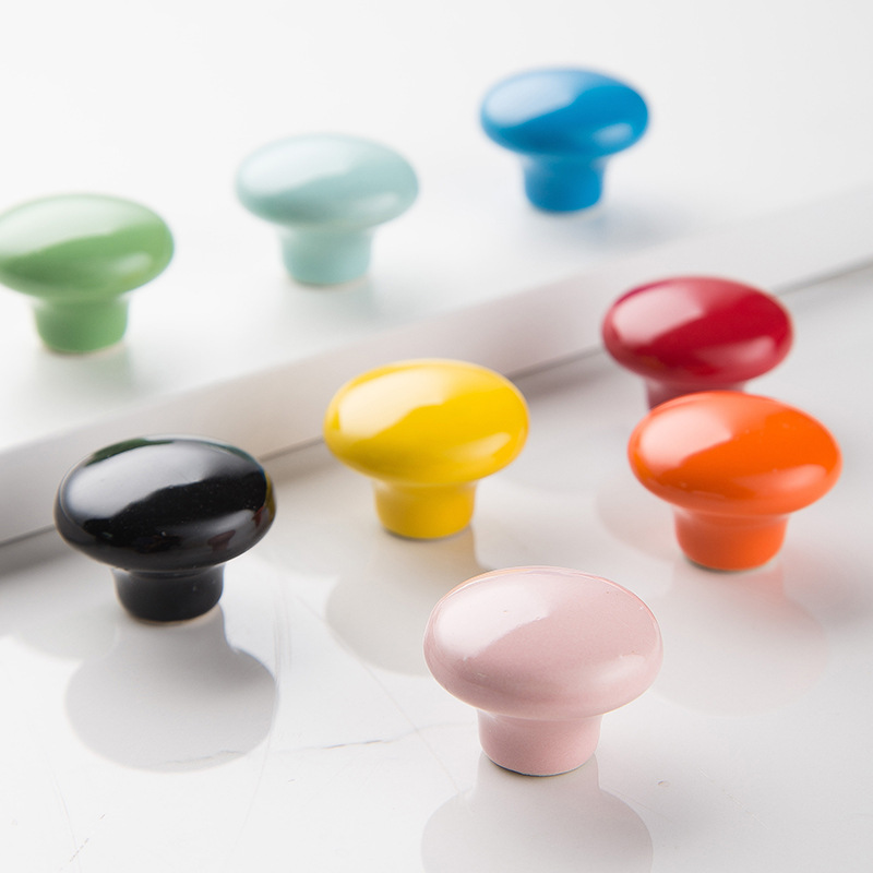 In stock, ceramic handles, round drawer handles, hooks, modern and simple cabinet door handles, children's cartoon stickers details Picture
