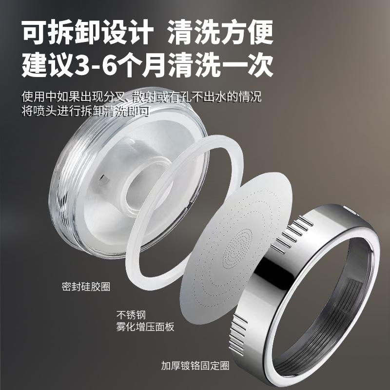 Three-speed negative ion pressurized filter showerhead, universal water-saving shower head, hose base, showerhead set details Picture