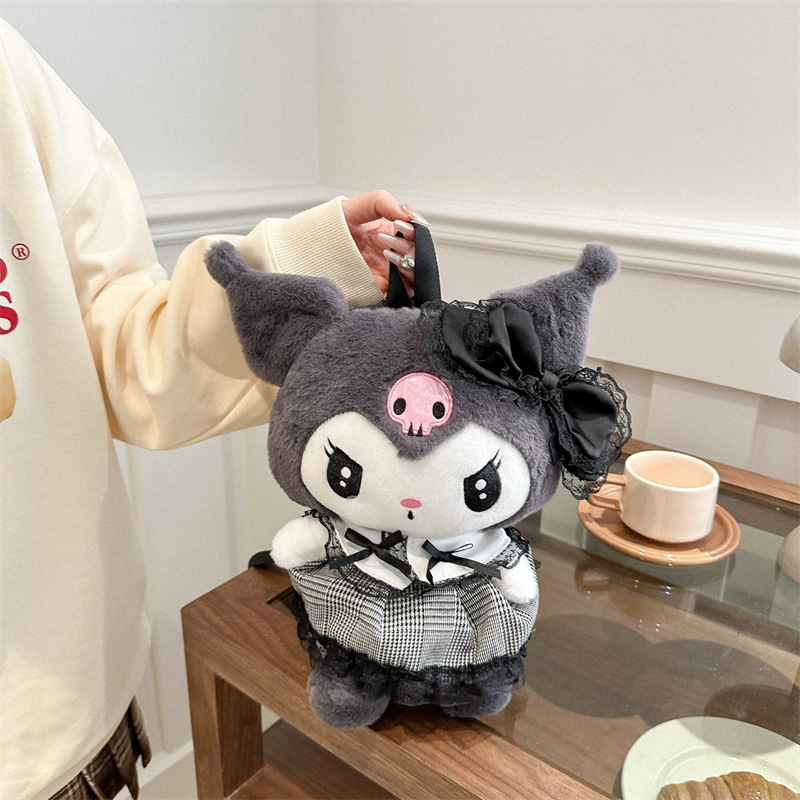 A new cartoon style, cute and sweet plush toy bag, a Japanese-style Instagram cute and dark Kuromi doll backpack full figure