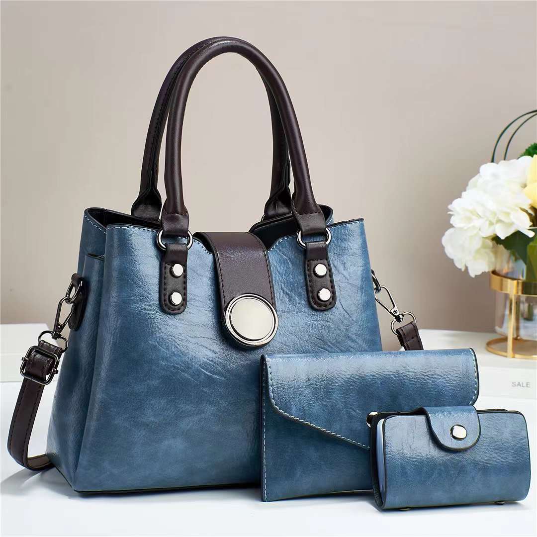 Cross-border foreign trade women's bag 2024 Autumn/Winter new style European and American solid color retro large capacity three-piece set mother-and-child bag crossbody bag Specification drawing