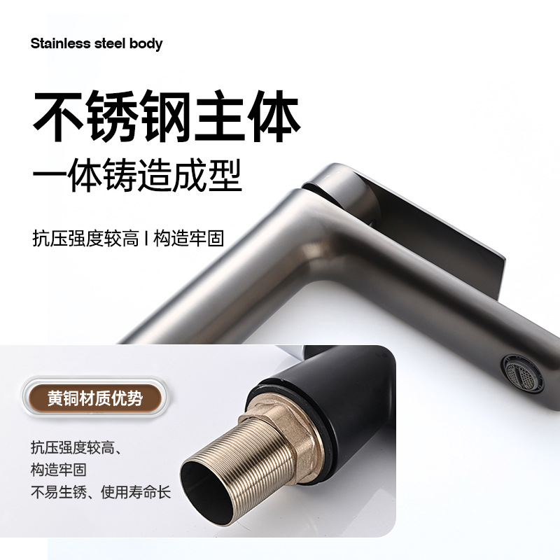 Washbasin faucet, honeycomb stainless steel, cold and hot water, bathroom, washbasin, countertop, faucet, single hole details Picture