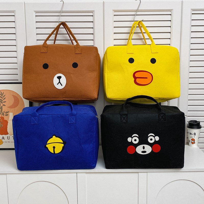 Large-capacity cartoon felt storage bag, cute cartoon children's travel luggage bag, short-distance fashionable and portable storage bag full figure