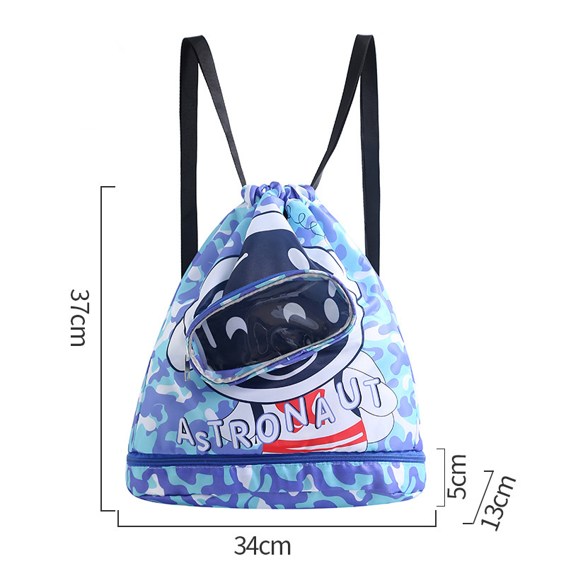 Swimming bag with dry and wet separation, waterproof children's backpack, storage bag, portable and cute cartoon beach toiletry bag Specification drawing