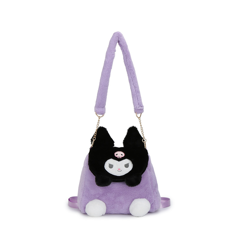 New cartoon animal furry double-back crossbody bag 2024, cute and girlish flip large-capacity backpack wholesale Item Picture