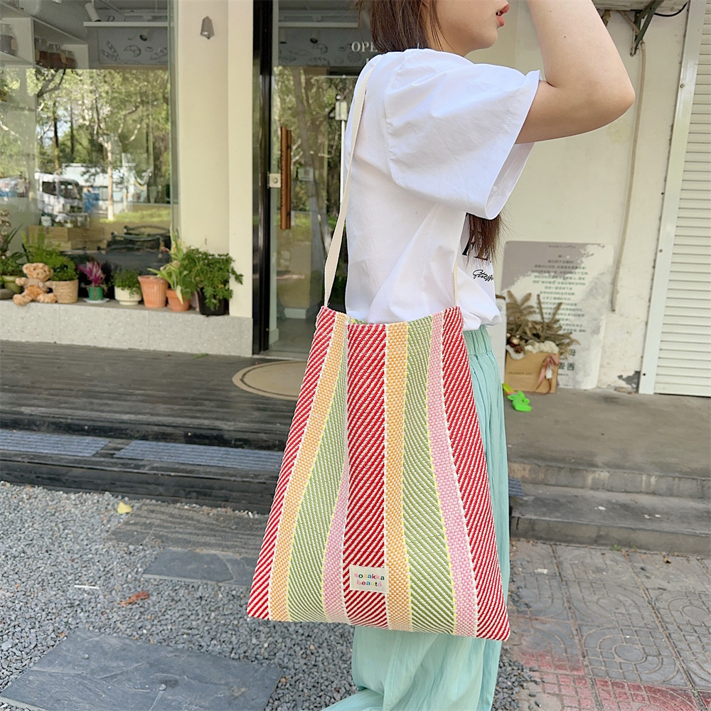 44204 woven colorful striped contrasting color women's hand bag, shoulder bag for class, commuting, crossbody, underarm bag for women Application Scenario