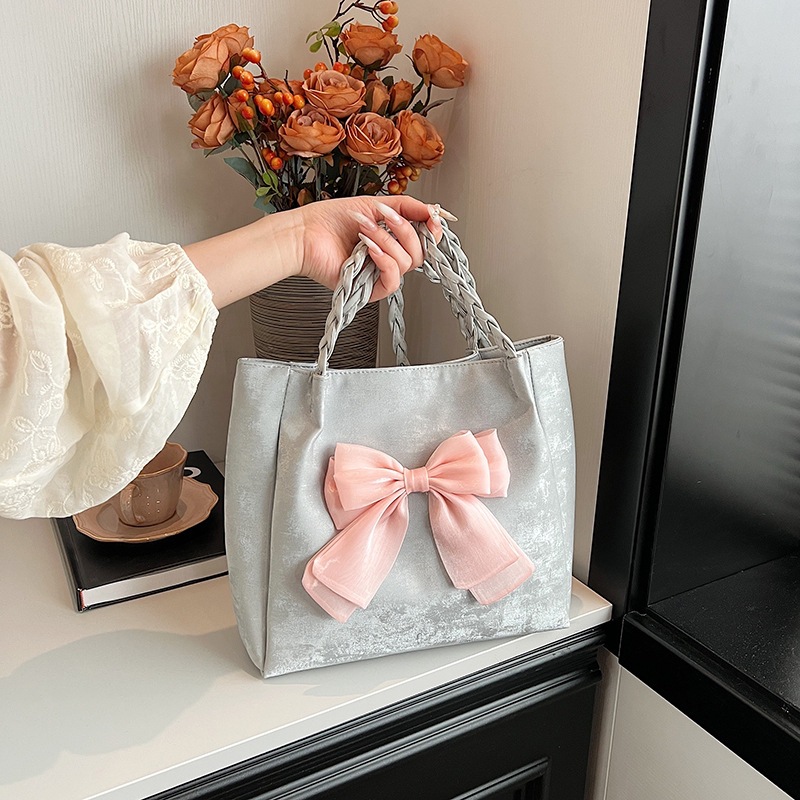 High-end Tote bag for women, 2025 new large-capacity bow handbag, niche color-blocking versatile shoulder bag details Picture
