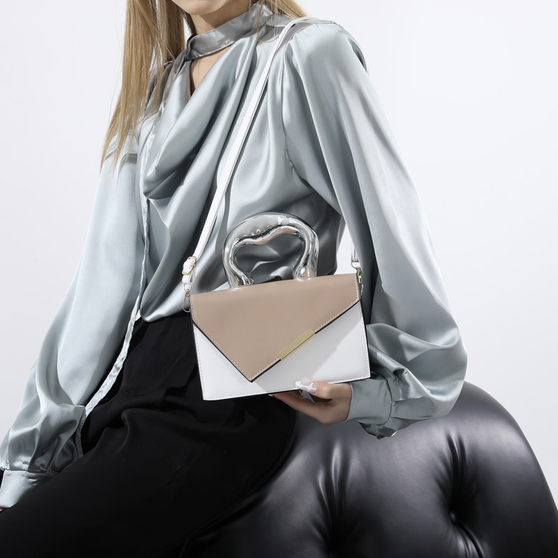 Fashionable and high-quality color-blocked new 2024 spring casual and simple crossbody metal hand-held small square bag for women details Picture