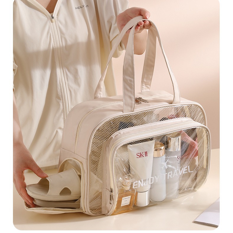 Runhui Travel's essential transparent beach bag, waterproof hand-held toiletry bag, dry and wet separation swimming bag, and pool waterproof bag full figure