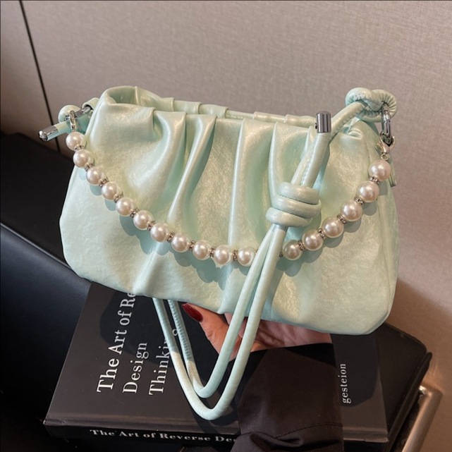 The 2025 new spring/Summer beaded pleated underarm bag for women is fashionable, stylish and light luxury single-shoulder bag, versatile and trendy crossbody bag full figure