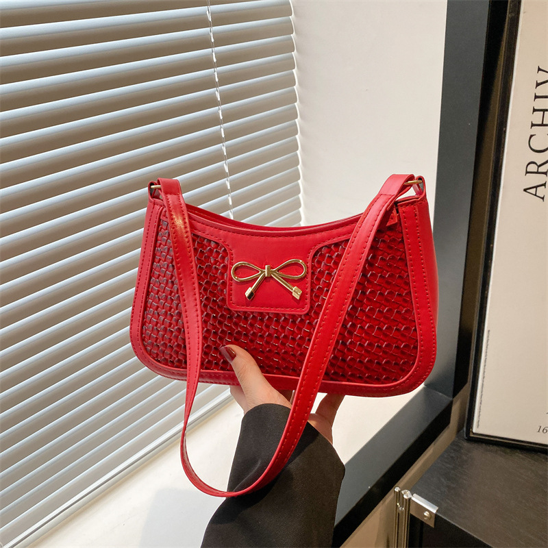 High-quality and fashionable bow hand-held small square bag for women, 2025 new commuter single-shoulder bag, crocodile pattern women's underarm bag full figure