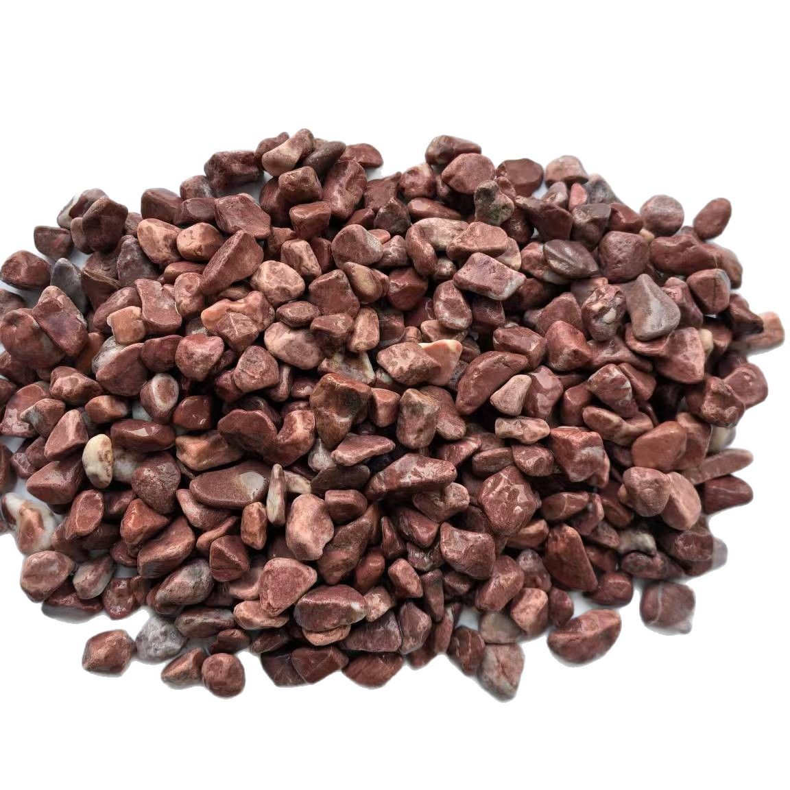 Factory stock of carmine red pebbles, courtyard paving pebbles, colored washed stones, and red crushed stones for garden landscaping Item Picture