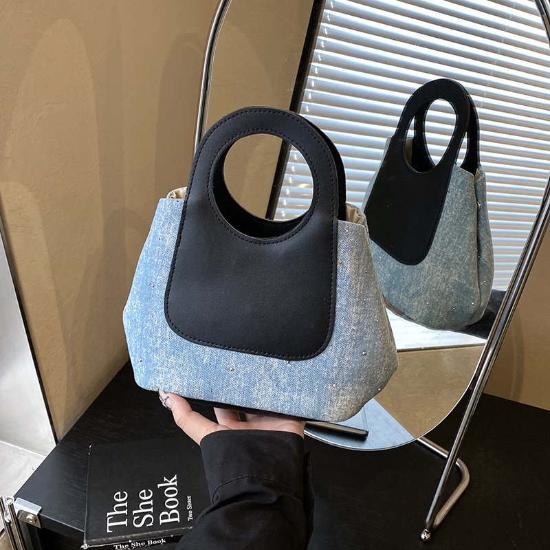 Cross-border retro color-blocking bag for women 2025 new style fashionable patchwork handbag, elegant lady's commuting bag for work full figure