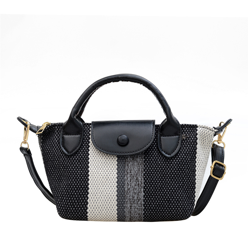 The new Spring/Summer 2024 Korean-style hand-held dumpling bag is a trendy and high-quality fabric striped single-shoulder crossbody bag Item Picture