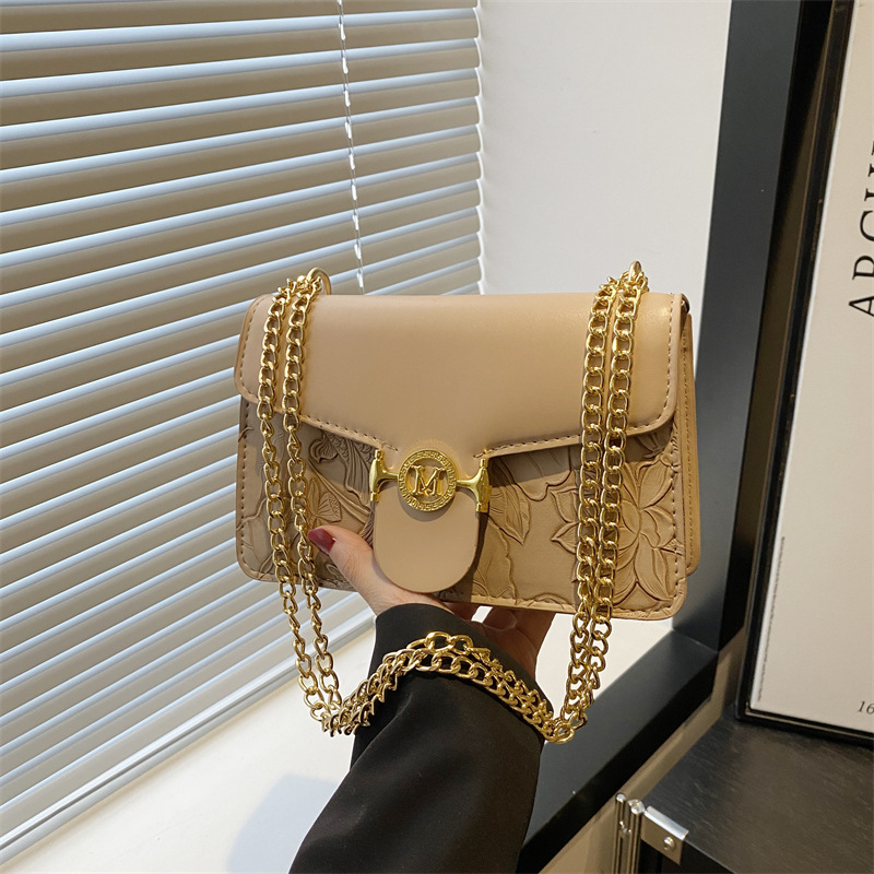 Cross-border Trendy Women's Bag 2025 Spring New Style European and American fashion printed chain single-shoulder crossbody small square bag full figure