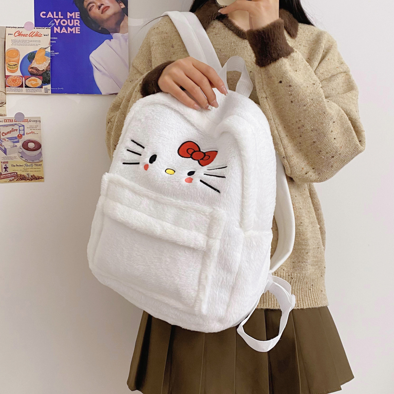 Cute KT Plush Backpack Backpack 2023 New cartoon children's schoolbag, cute and funny, large capacity backpack style Specification drawing