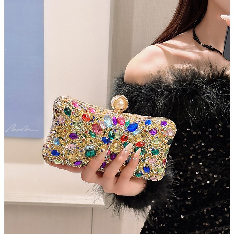 High-end texture colored gemstone single-shoulder bag for women 2025 new style dinner bag, a fashionable bestseller single-shoulder crossbody bag details Picture