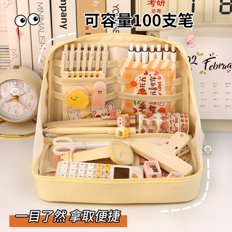 Large-capacity pen cases for primary and secondary school students, classified storage, high appearance level cosmetic bags wholesale, pencil case storage bags, storage bags Specification drawing