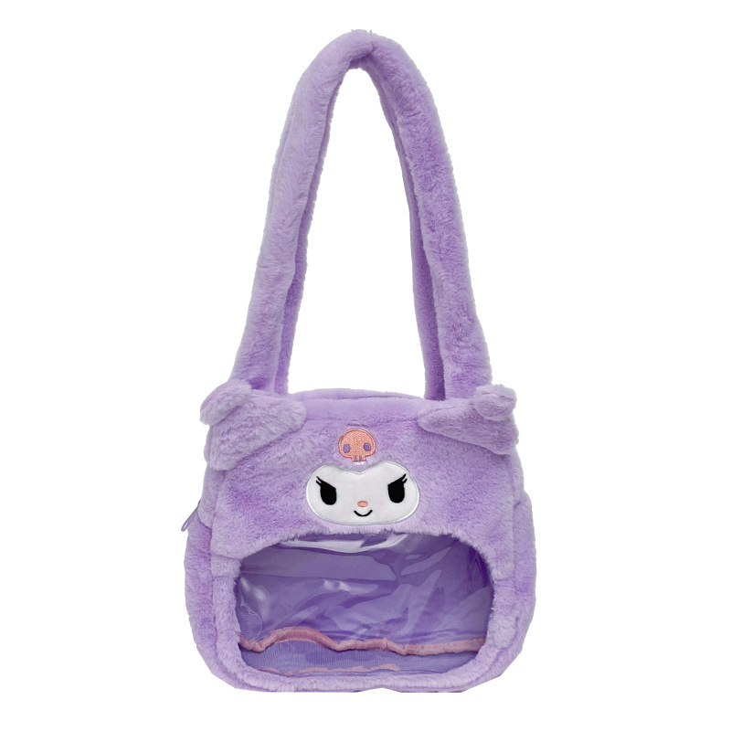 New Cartoon Strawberry Bear Capibara Transparent plush bag 2024, cute large-capacity transparent tote bag wholesale Item Picture