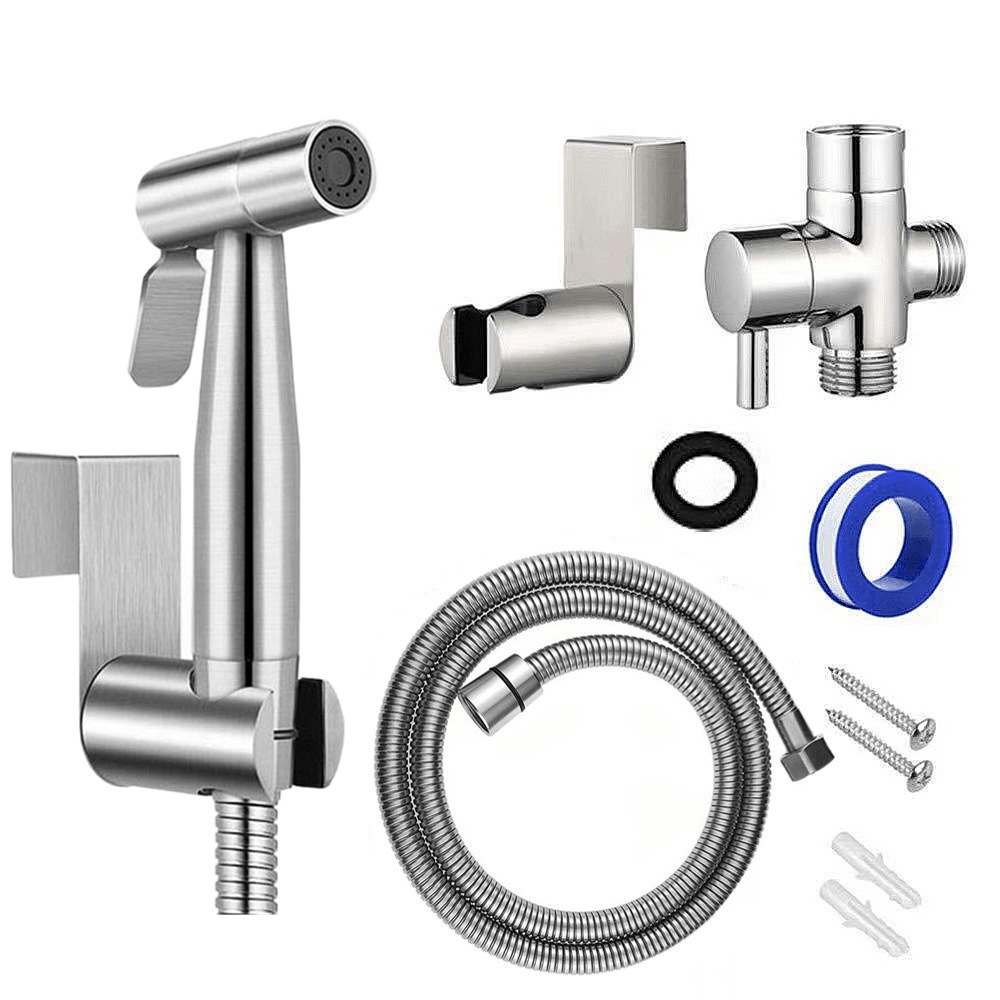 Cross-border 304 stainless steel toilet spray gun set, pressurized feminine wash nozzle, bathroom toilet flushing small spray gun full figure