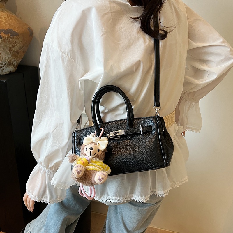 Cross-border niche texture lychee pattern hand-held Kelly bag for women 2025 new style fashionable and trendy Korean version single-shoulder crossbody bag Specification drawing