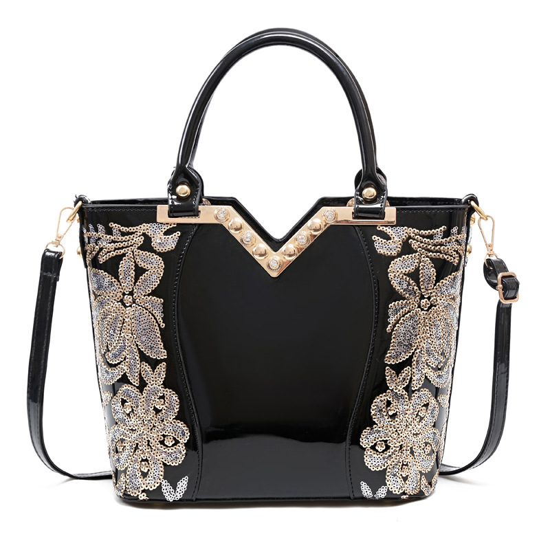 Elegant shiny leather large-capacity handbag, Taizhou women's bag, new fashionable single-shoulder bag, crossbody bag manufacturer direct wholesale crossbody bag Item Picture