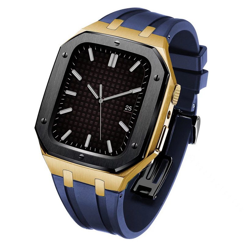 This is a stainless steel case with fluororubber protective cover for the upgraded button version of the iwatch78 second-generation Apple watch strap Item Picture