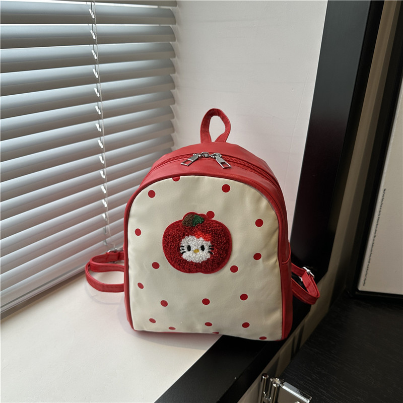Cute Apple polka dot cat mini backpack for women 2025 New trendy and fashionable school-style backpack and handbag full figure
