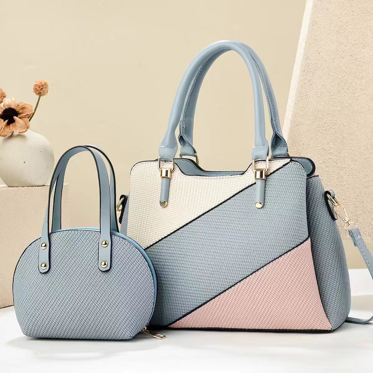 Cross-border women's bag 2025 New style fashionable color-blocking handbag, large-capacity commuter women's bag, single-shoulder crossbody bag, trendy bag Specification drawing